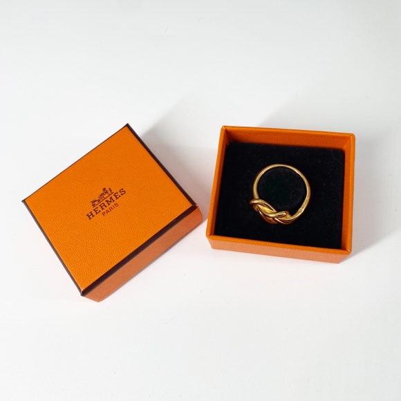 Hermes Atame Gold Metal Scarf Ring with Box Rare Vintage - Picture 3 of 12